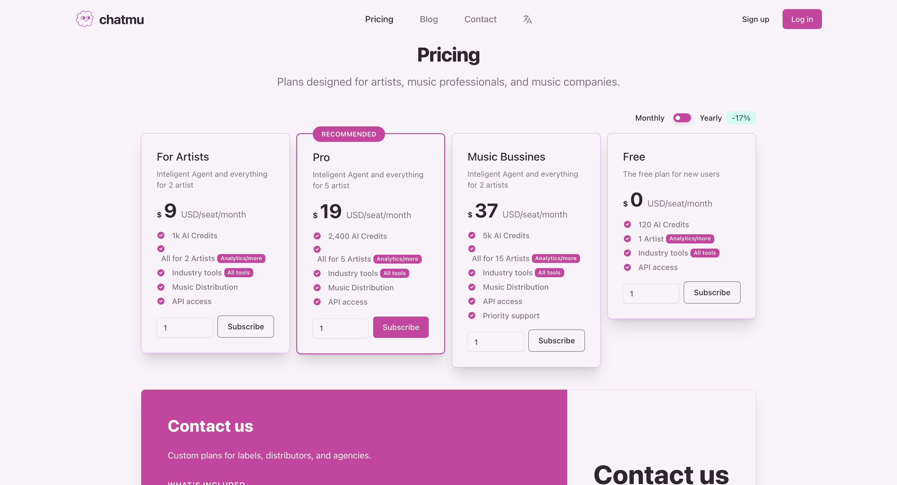Pricing and plans table