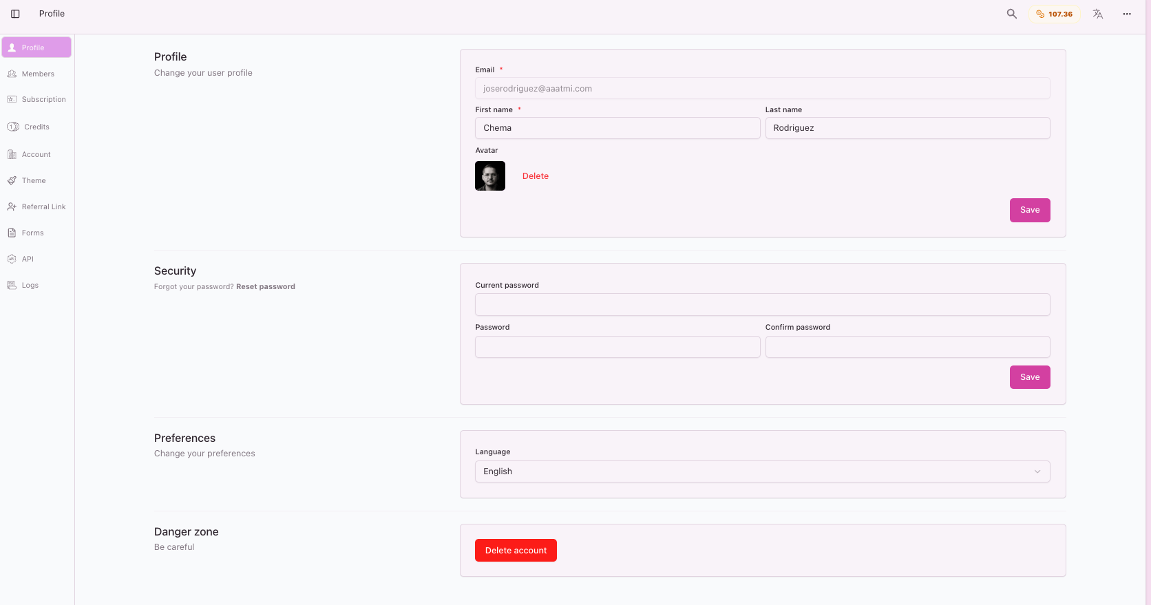Profile Configuration Screen