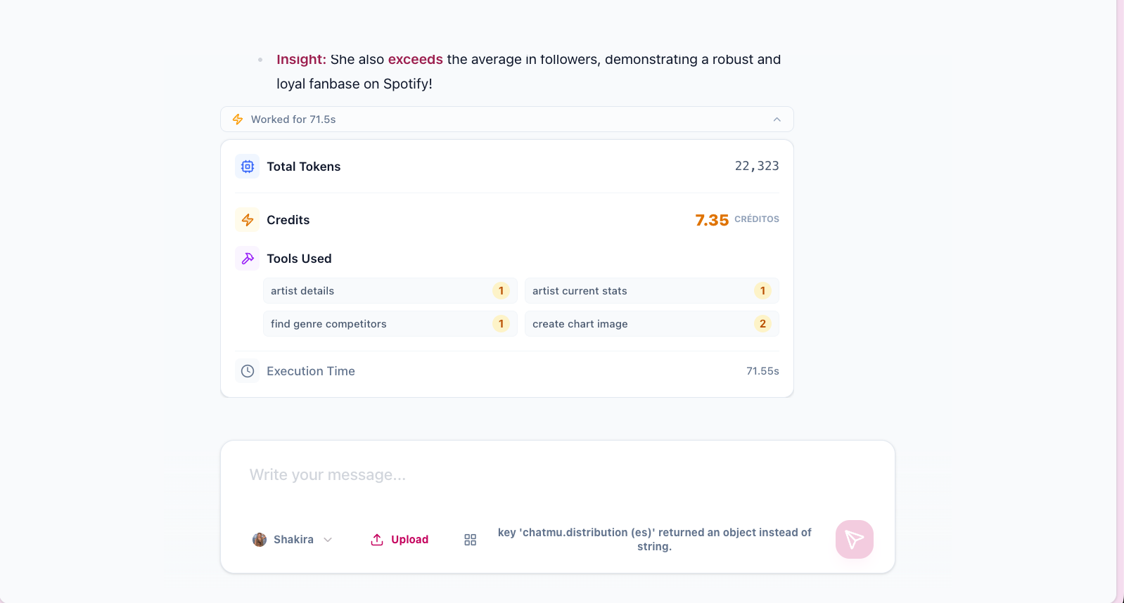 Bot execution metrics table